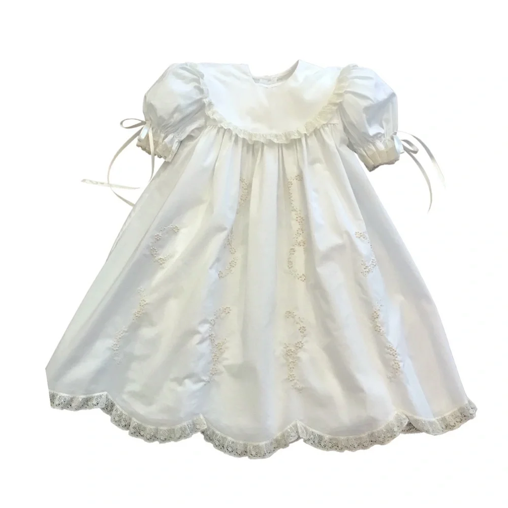 Auraluz Round Collar Embroidered Satin Flower Dress Girls Size 6